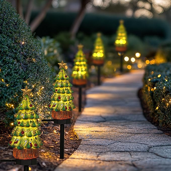 Amazon Christmas Decor, solar Christmas tree lights lining a stone path